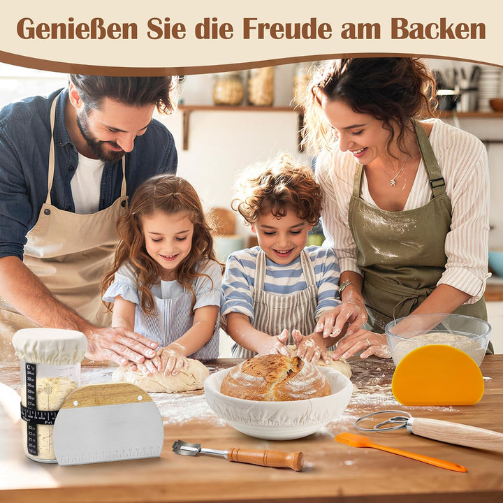 VIcus Sauerteig Starter Set, Gärkörbchen Rund &amp; Oval, Brotbackzubehör Für Sauerteigbrot, Komplettes