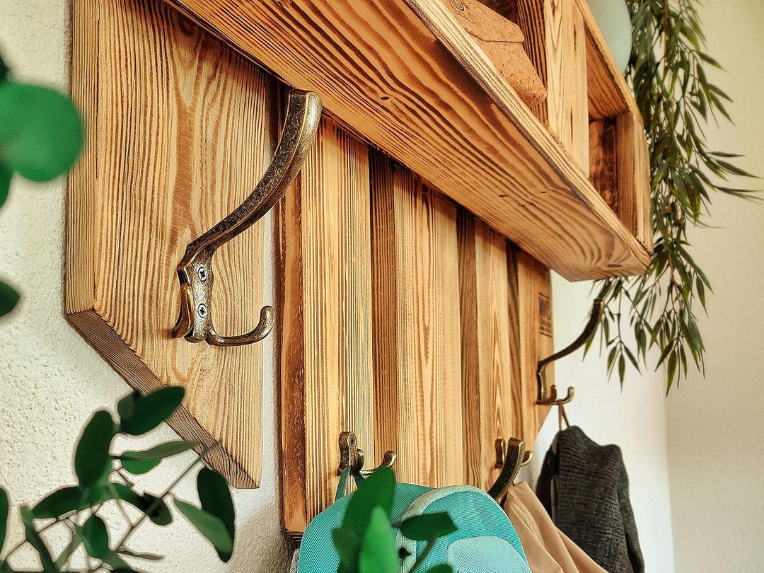 Garderobe Holz mit Ablage Wand-Garderobe aus Paletten mit 5 Kleiderhaken Hutablage Wandregal Eingang