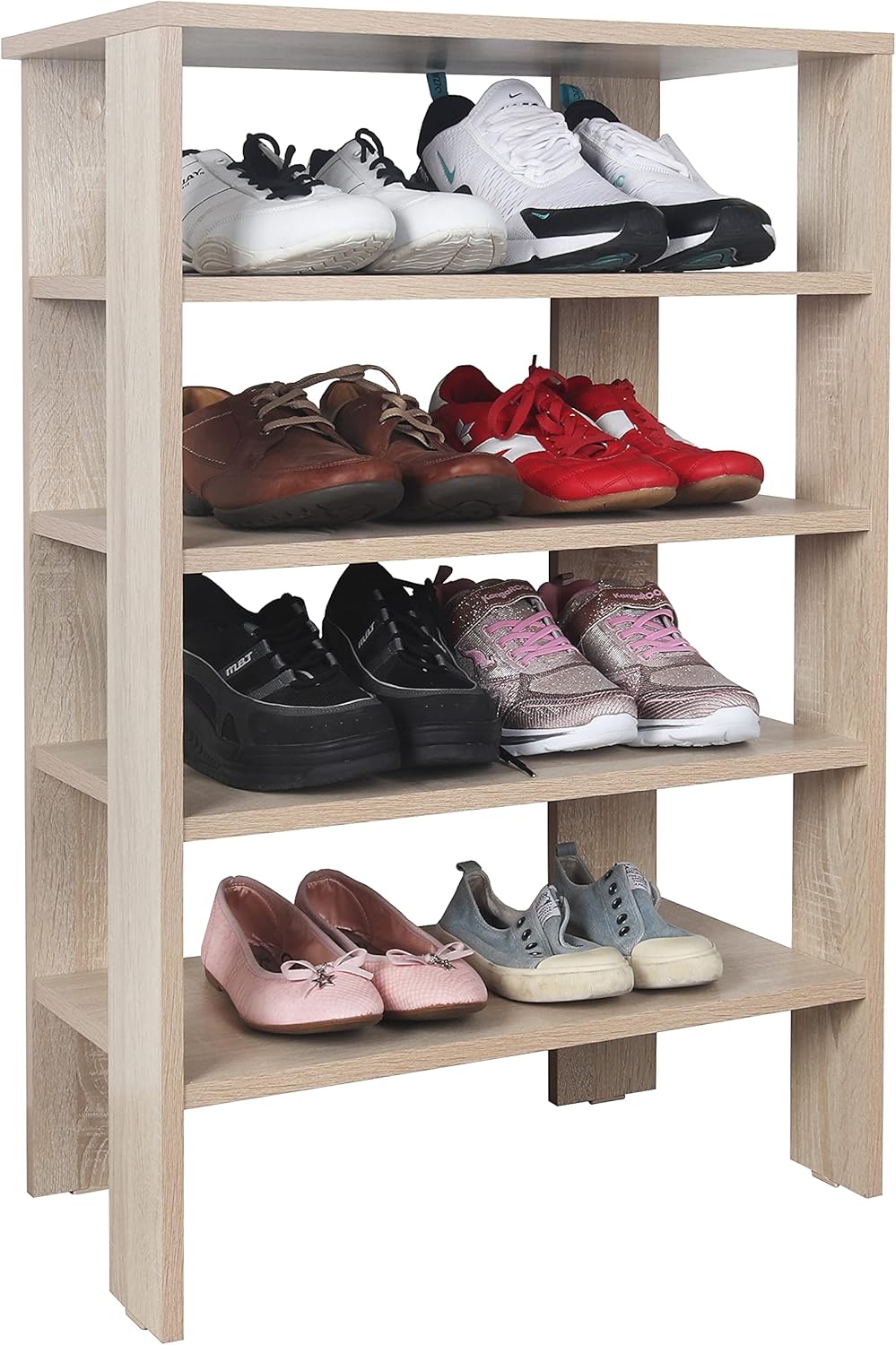 RICOO Schuhregal schmal und hoch 88x55x32cm Standregal Pressholz Eiche Sonoma Braun WM040-ES, Schuhs