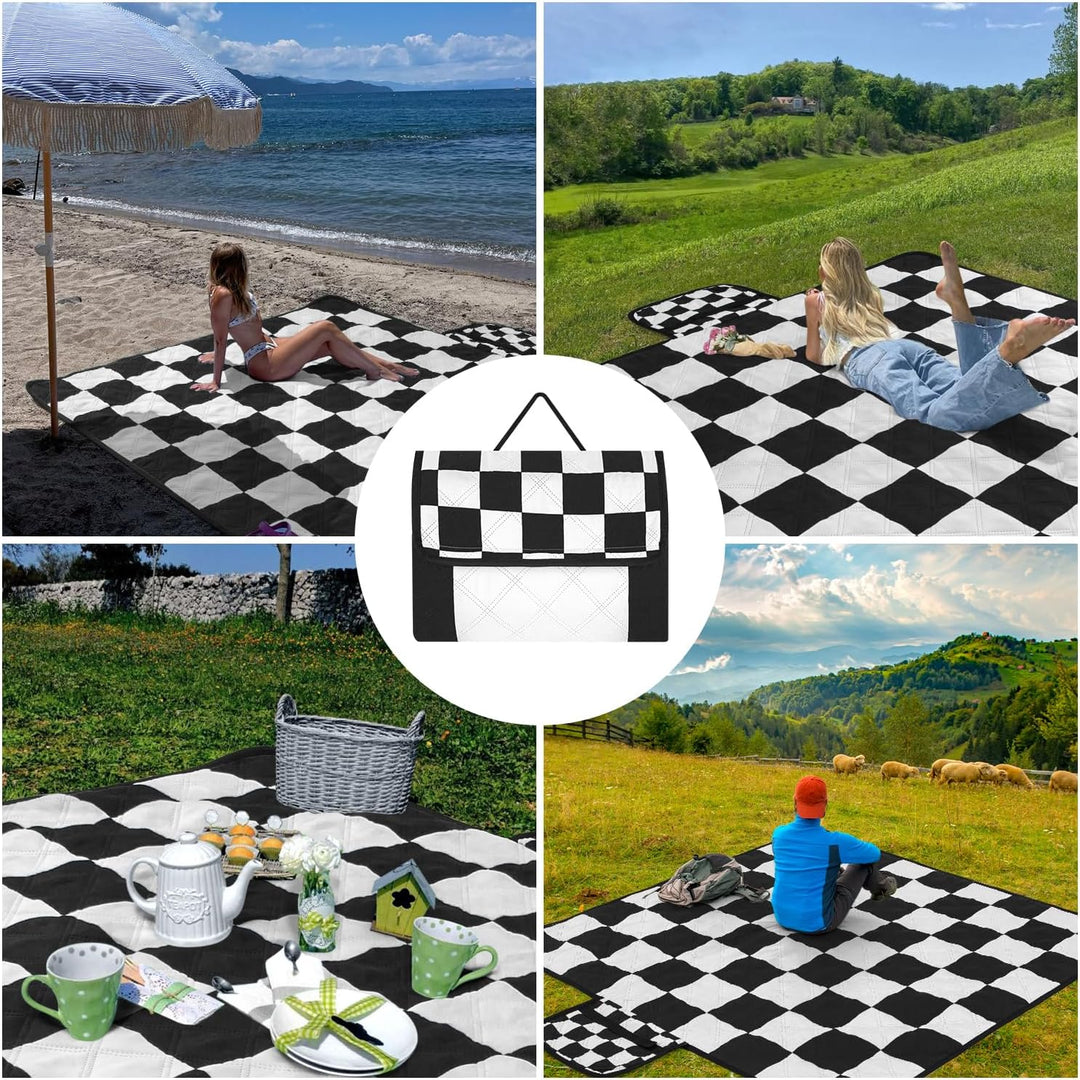 Jopee Picknickdecke 200x200cm, Waschbar und Faltbare Wärmeisoliert Stranddecke Sandfrei mit Tragegri