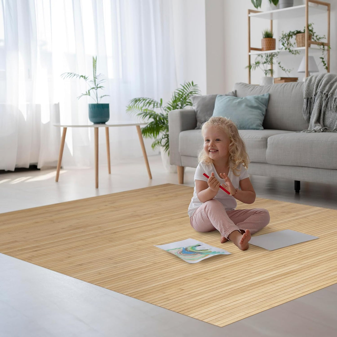 DE-COmmerce Bambusteppich Massive Pure, 200x250 cm, 17mm gehärtete Stege, Teppich ohne Bordüre, Bamb