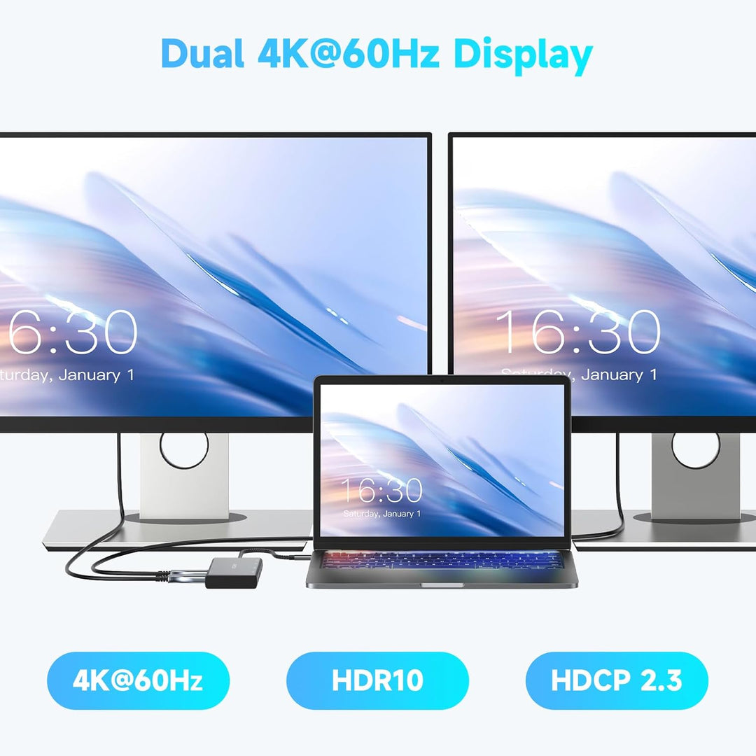 RSHTECH 7-in-1 Dockingstation Laptop 2 Monitore 4k@60Hz - USB C Docking Station Dual HDMI - 100W PD,
