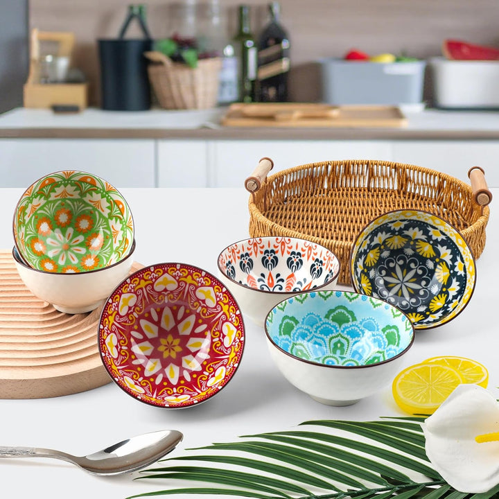 Topsky Dessertschalen Porzellan 6er Set 300ml–Müslischalen/Dipschalen | Boho Stil, Geschenkbox, Bunt
