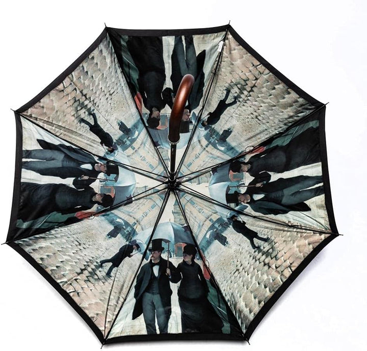 LUCKYWEATHER Regenschirm Stockschirm Damen/Herren Motiv Rainy Day in Paris Holzstock Double Layer I