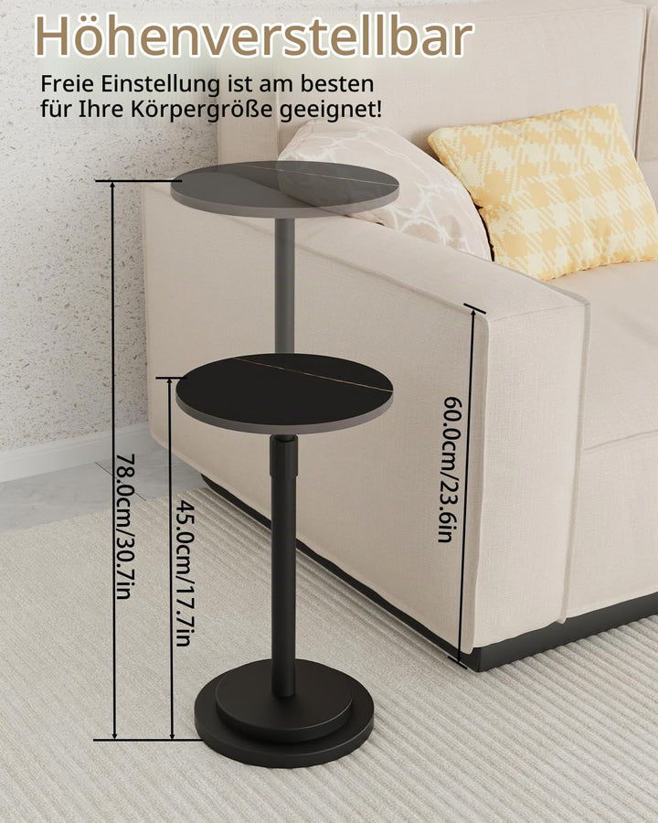 Rund Beistelltisch, Höheneinstellbar Klein Metall Couchtisch, für Balkontisch, Nachttisch, Beistellt