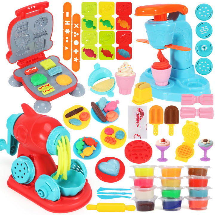 BananMelonBM Kid Toys 3-in-1 Knete-Set mit EIS-, Nudel- und Burger-Maker, ab 3 Jahre