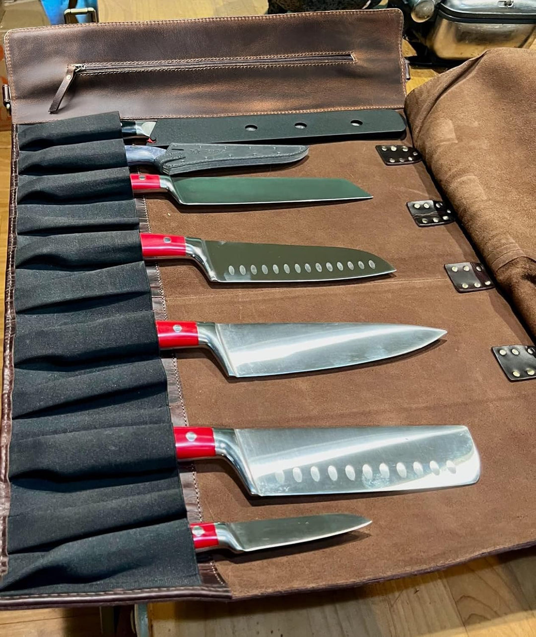 Rustic Town Leder Messerrolle Kochmesser Messertasche - Werkzeugtasche Knife Bag Küchenmesser Etui -