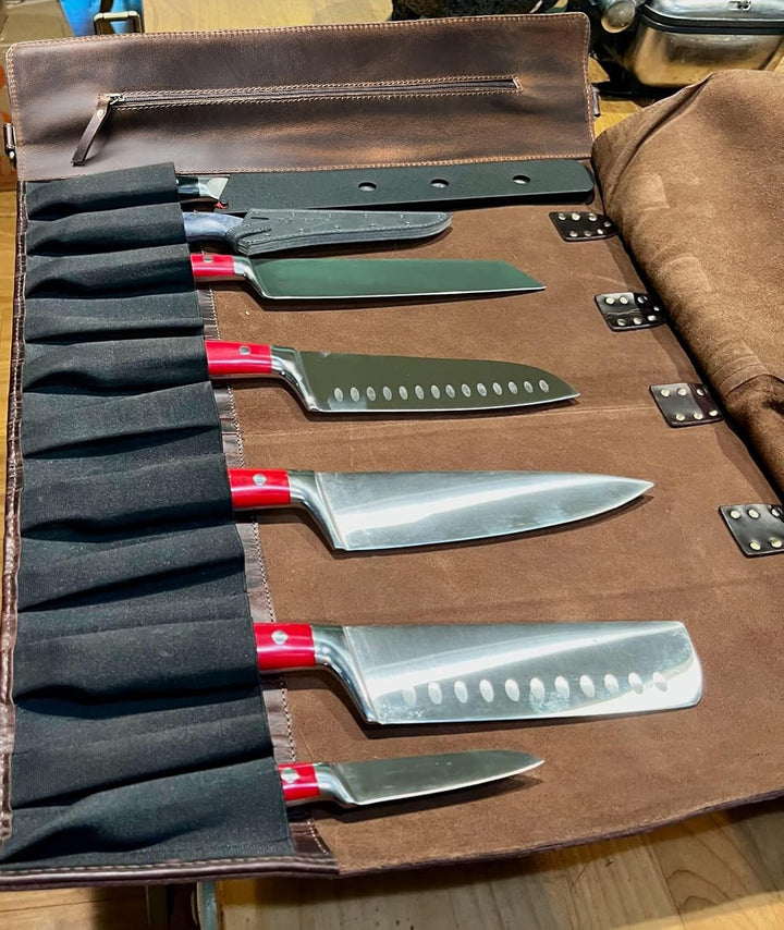 Rustic Town Leder Messerrolle Kochmesser Messertasche - Werkzeugtasche Knife Bag Küchenmesser Etui -