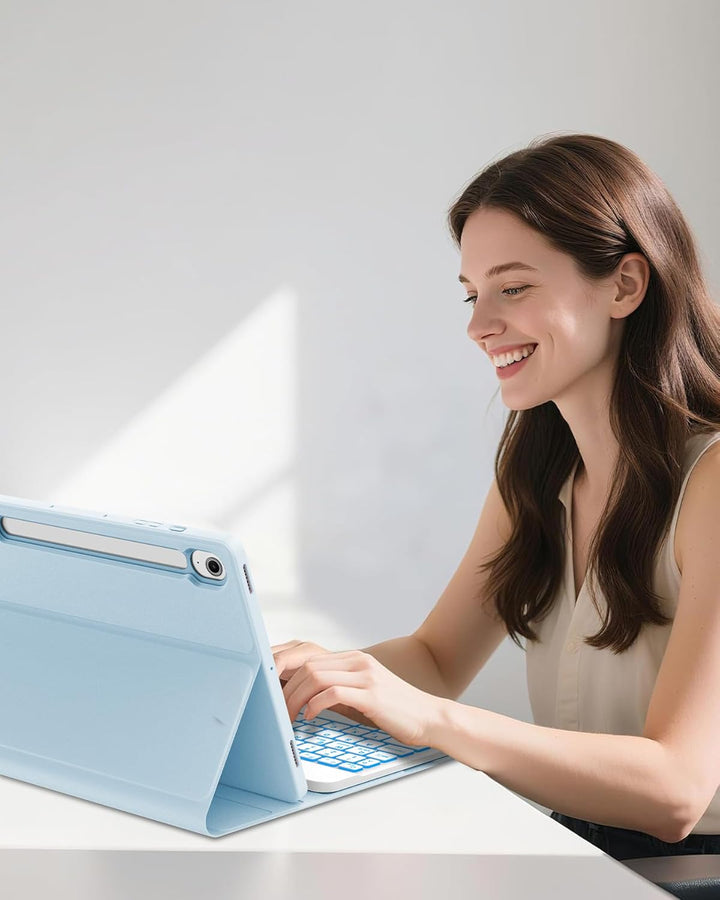 Für Samsung Galaxy Tab S10 FE Hülle mit Tastatur 7-Farben Beleuchtung, für S9 FE/S9 10,9/11 Zoll (20