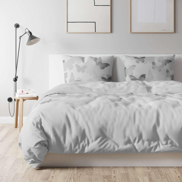 etérea Mako Satin Baumwolle Bettwäsche Lilu Schmetterlinge 200x220 3er Set - mit Reissverschluss - n