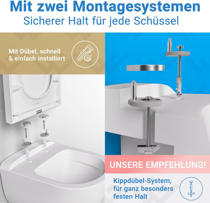 LOBENSWERK WC Sitz D Form [LANG] einfache Montage | Toilettendeckel mit Absenkautomatik | WC-Sitz D-