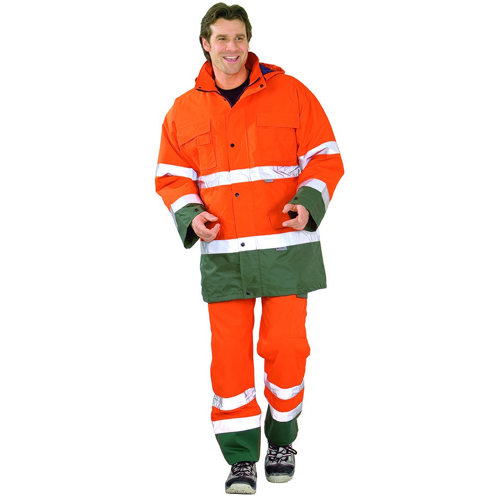 Planam Grösse XXXL Herren Warn-/Wetterschutz Parka 2-farbig orange grün Modell 2058 3XL Orange, Grün