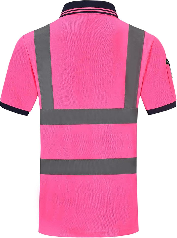 Warnschutz Polo T-Shirt Warnschutzshirt Warnshirt Warnschutz Arbeitskleidung 7 Farben M Kurzarm-rosa