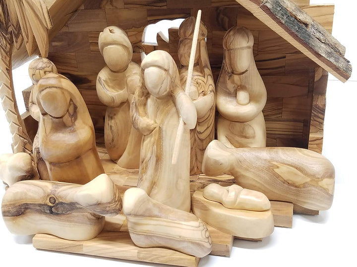 Geschnitzt aus Bethlehem Olivenholz Weihnachten Weihnachtskrippe Geschichte-Set mit Stall (27,9 cm M