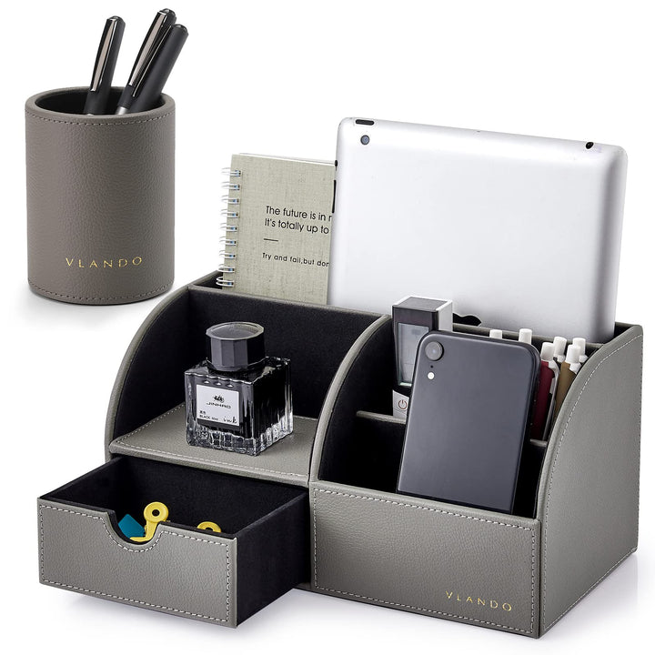 Vlando Schreibtisch Organizer Leder mit Schublade, Organizer schreibtisch Edel, Stiftehalter Organiz