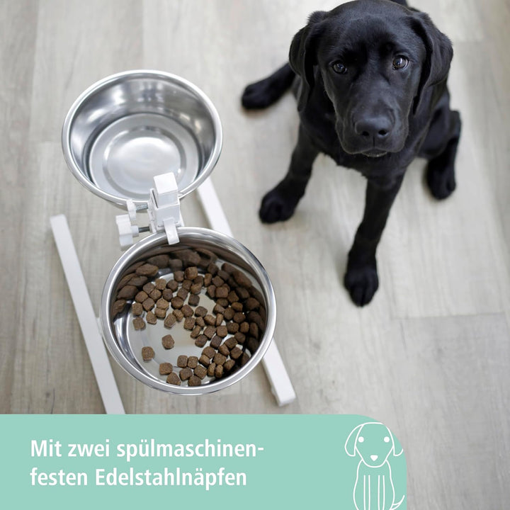 Kerbl Futterbar inklusive Edelstahlnäpfe, Stufenlos Verstellbarer Hunde Fressnapf, 2 x 1800 ml, Höhe