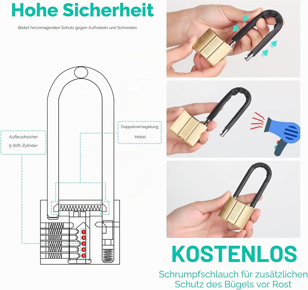 81/40L-2P Vorhängeschloss mit langem Bügel (gleichschliessend, wasserdicht, massives Messingschloss)
