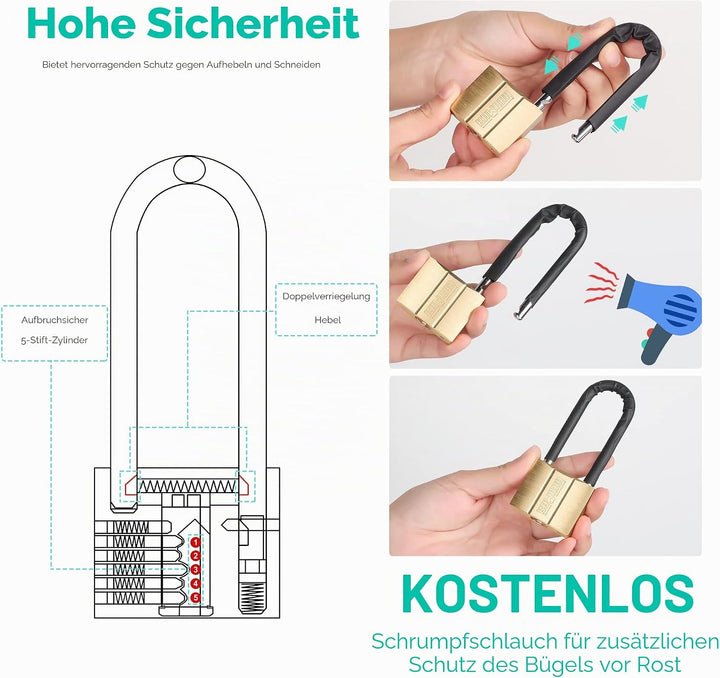 81/40L-2P Vorhängeschloss mit langem Bügel (gleichschliessend, wasserdicht, massives Messingschloss)