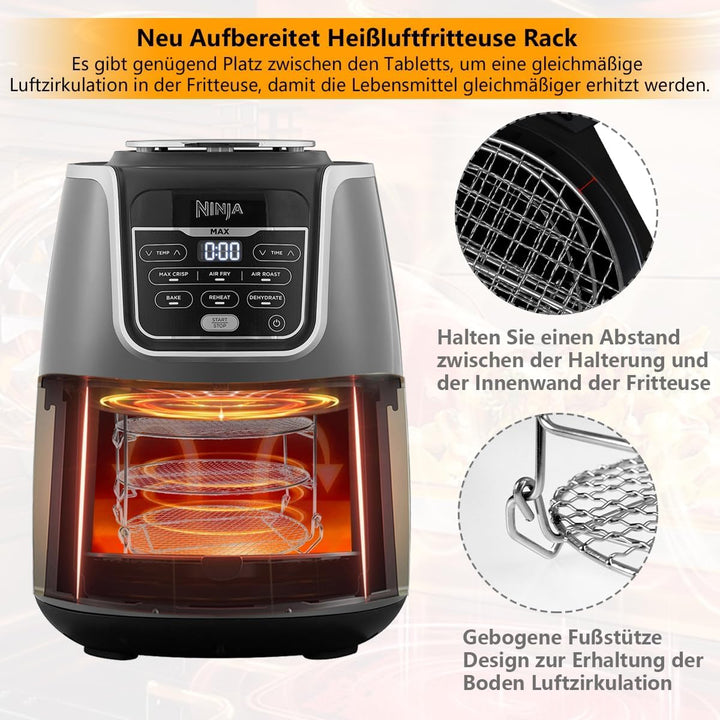 Rack für Ninja Heissluftfritteuse MAX AF160EU,304 Edelstahl 3-lagiger Dehydrator-Grillrost Rack Zube