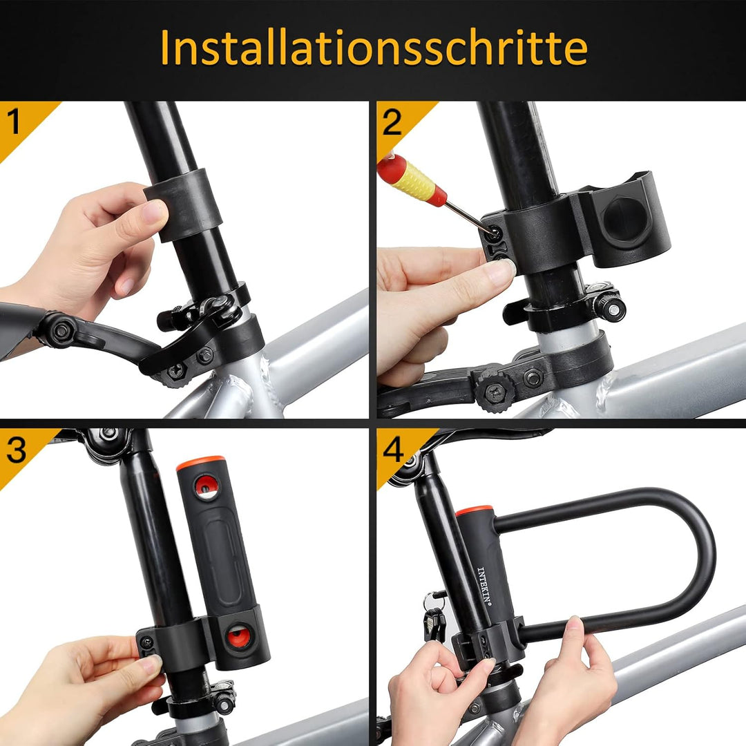 INTEKIN Fahrradschloss mit 16mm starkem Bügel, Fahrrad Bügelschloss mit Halterung, schweres Fahrrad