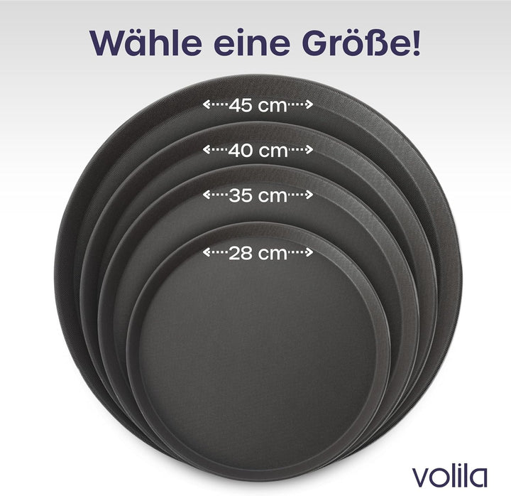 volila Rutschfestes Schwarzes Tablett Serviertablett Rund (4 STK. à 28 cm) - Rundes Tablett Ideal al