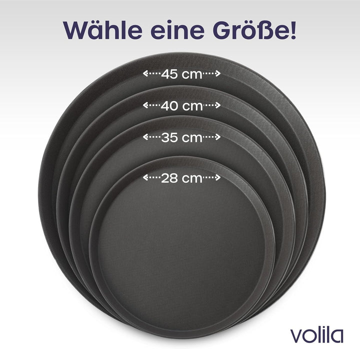 volila Rutschfestes Schwarzes Tablett Serviertablett Rund (1 STK. à 45 cm) - Rundes Tablett Ideal al