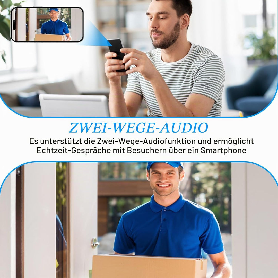 Video Türklingel mit Kamera Kabellos, WLAN Video Türklingel mit Kamera, 2.4GWifi Video Doorbell Nach