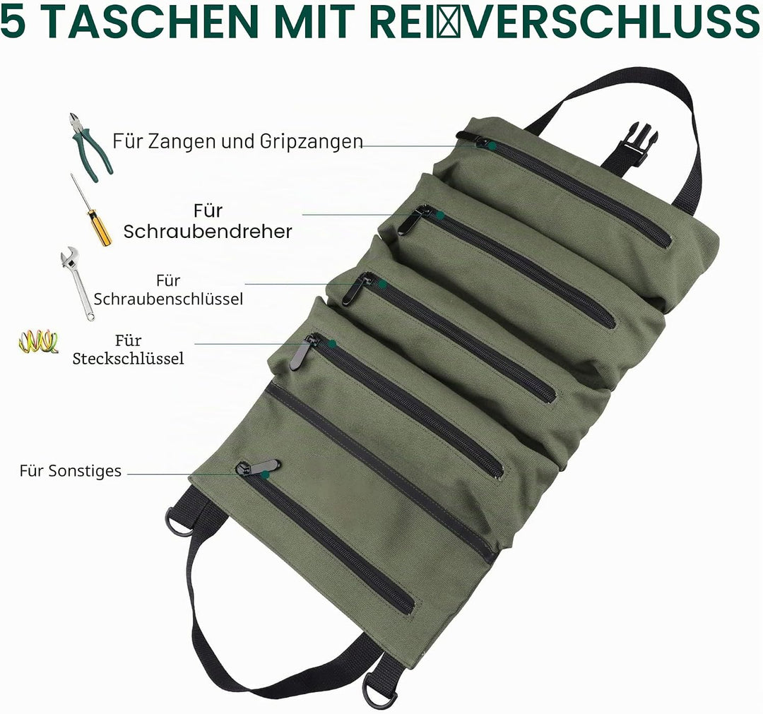 Werkzeugtasche, aufrollbare kleine Werkzeugbox, robuster Werkzeug-Organizer mit 2 abnehmbaren Tasche