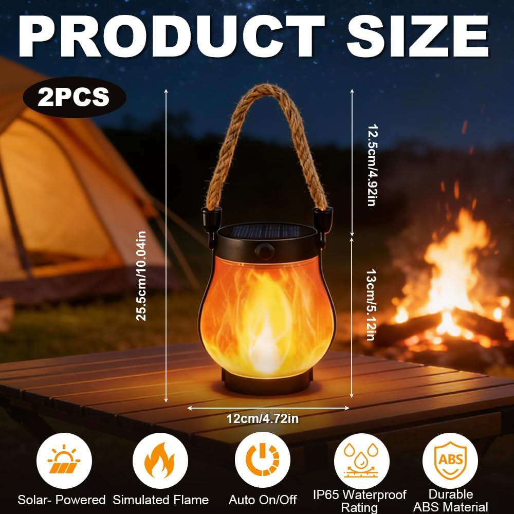2pcs Solarlaternen Für Draussen, Solar Laterne Tanzende Flammen LED Tragbares Rund Stehend, Solarlat