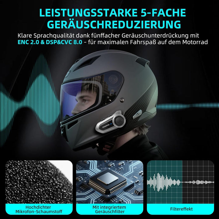 R18 Lite Motorrad Headset,intercom Motorrad für 2 Personen in Reichweite von 800m,Motorrad kommunika