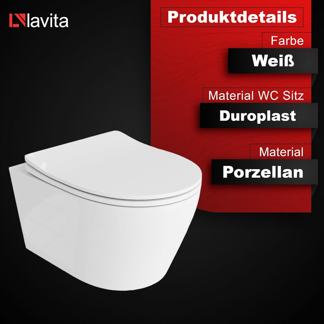 LAVITA Wand-WC Dalia Hänge Toilette Toilettendeckel mit Absenkautomatik &amp; Metallscharniere Toiletten