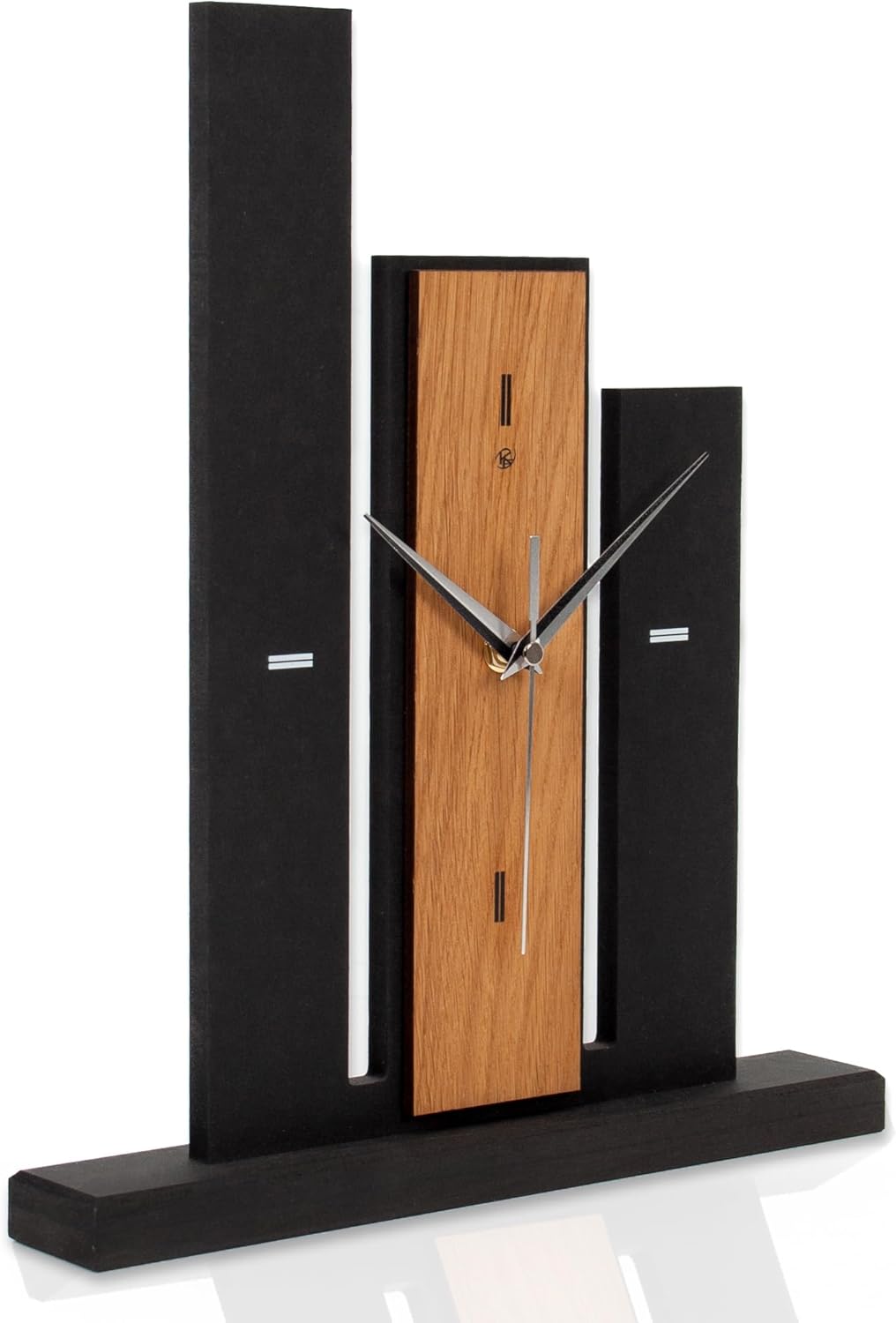Kreative Feder Designer-Standuhr „Brown Stairs“ aus Holz – Schwarze Tischuhr in modernem Look ohne T