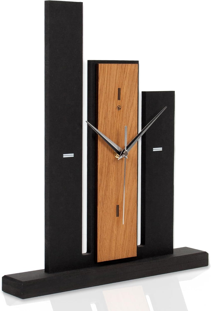 Kreative Feder Designer-Standuhr „Brown Stairs“ aus Holz – Schwarze Tischuhr in modernem Look ohne T