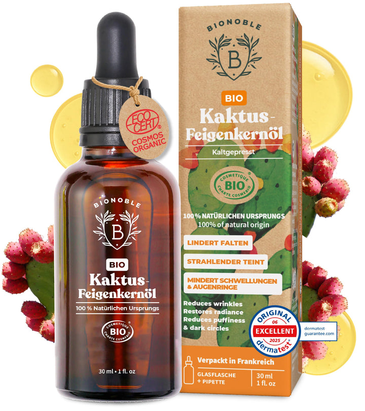 Bionoble Kaktusfeigenkernöl Bio 30ml - 100% Rein, Natürlich, Kaltgepresst - Gesicht, Körper, Haare,
