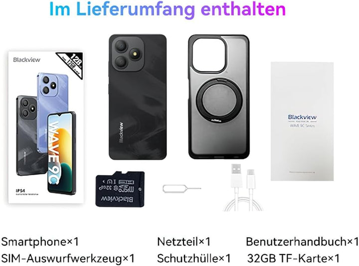 Blackview Wave 9C Handy Ohne Vertrag Günstig 12GB+64GB/2TB TF, IP54 6.56" Android 15 Smartphones Gün