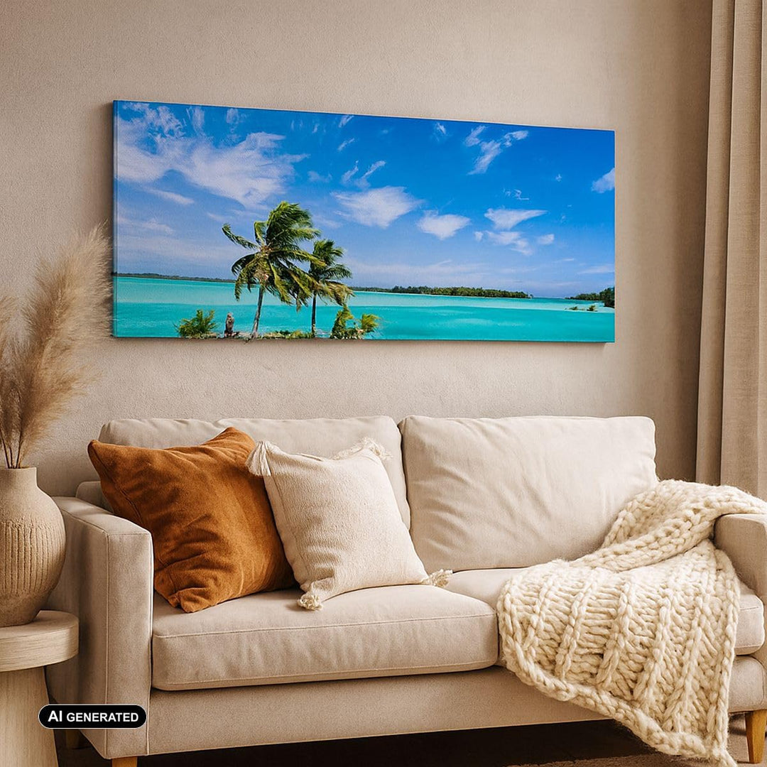 Wandbilder Dekoration Wohnzimmer Tahiti Insel Bora entspannend Panorama Bilder auf Leinwand 120x50cm