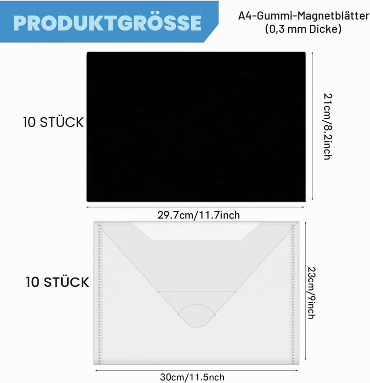 10 Stück A4 Gummi-Magnetfolien 22,9 x 29,2 cm, 10 Stück, transparente Stempel-Aufbewahrungstaschen,