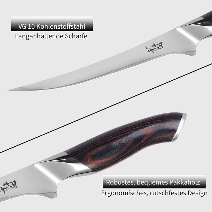 Filetiermesser 20cm, Scharfes Ausbeinmesser, VG-10 Superstahl zum Schneiden von Fleisch und Hühnchen