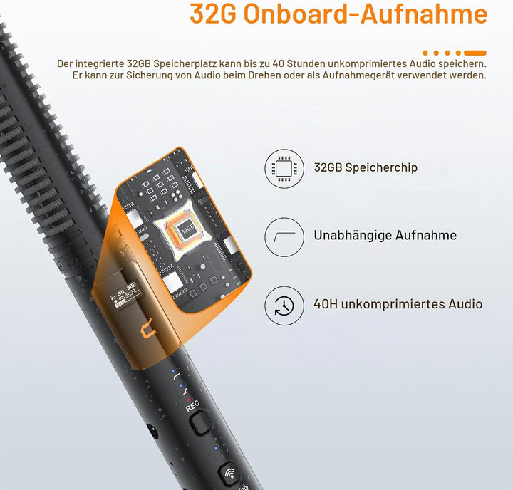 Comica VM40 Wireless Shotgun Mikrofon Sender, 32GB Speicher, 32-Bit-Float-Aufnahme, 200M Reichweite,