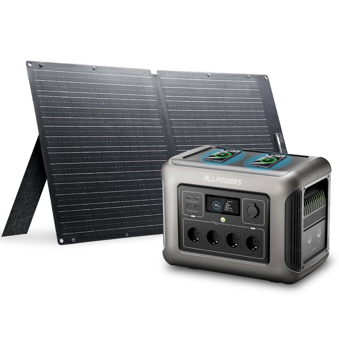 ALLPOWERS R1500 Solargenerator mit Solarpanel 100W SE100, 1152Wh LiFePO4 Tragbare Powerstation, 1800