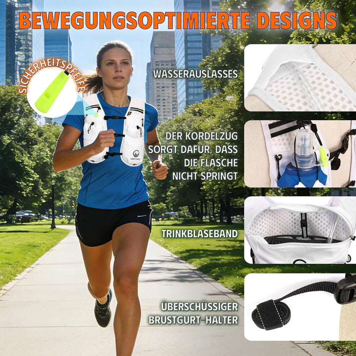 Laufweste Damen mit 2L TPU Trinkblase/500ml Trinkflasche, Leichter Trinkrucksack Laufen Herren 6L, R