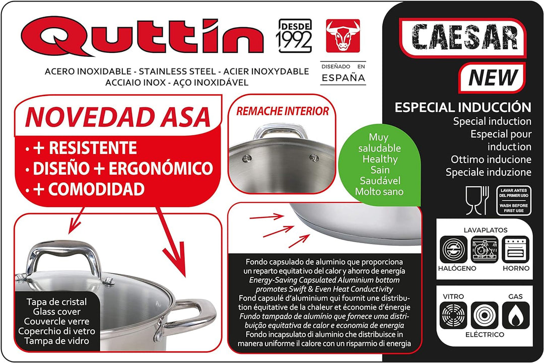 Quttin New Caesar Professioneller Kochtopf für Induktion, Küche und Backofen, grosser Topf, Edelstah