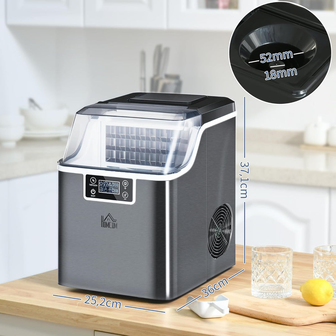 HOMCOM Eiswürfelmaschine, Ice Maker Edelstahl 24 Eiswürfel in 14-18 Min., 20kg/24h, 3,2L Wassertank,