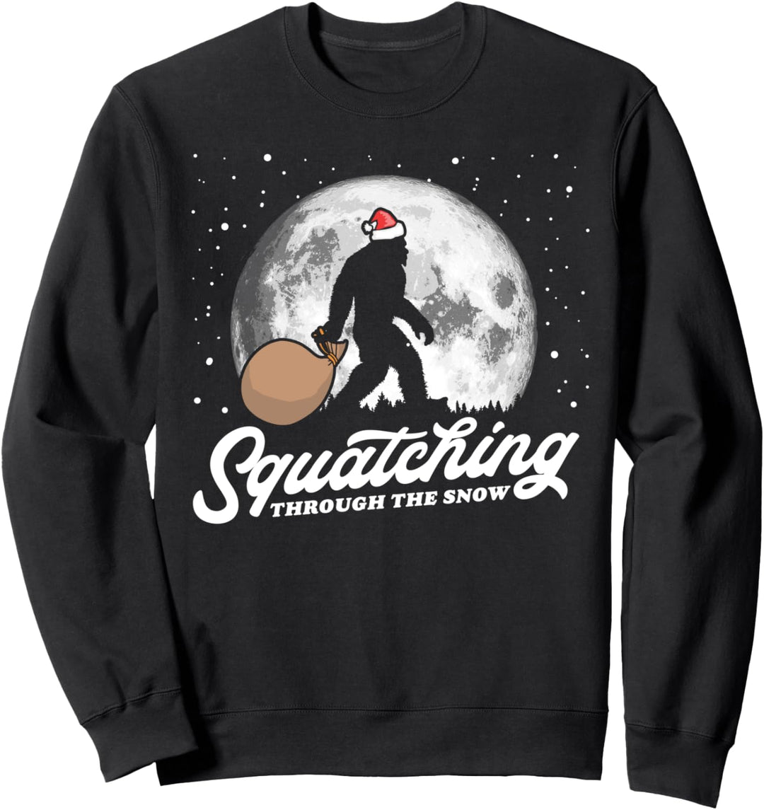 Squatching Through The Snow Funny Bigfoot Christmas Santa Sweatshirt
