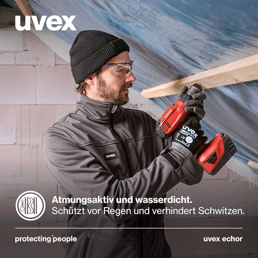 Uvex Echor Softshell-Arbeitsjacke für Herren - atmungsaktiv & wasserabweisend, Grau