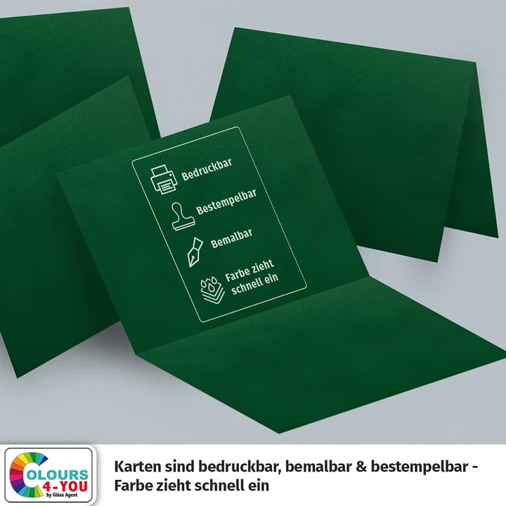 100 Klappkarten mit Umschlägen Set Dunkelgrün - DIN A6 Blanko Doppelkarten 14,8 x 21 cm (160 g/m²) -