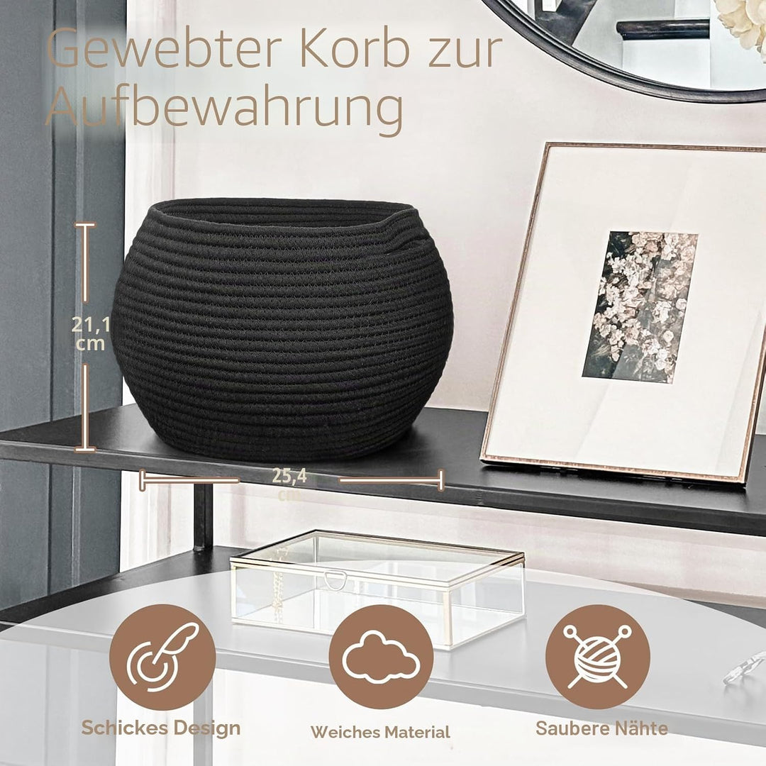 TIMEYARD Korb Aufbewahrung, Wäschekorb Schwarz, Korb Geflochten, Körbe für Regal, Toilettenpapier Au