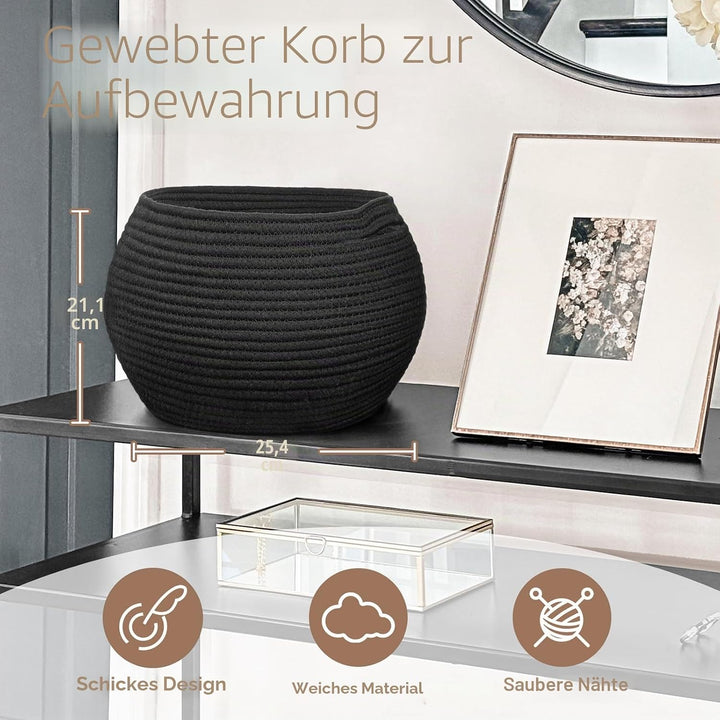 TIMEYARD Korb Aufbewahrung, Wäschekorb Schwarz, Korb Geflochten, Körbe für Regal, Toilettenpapier Au