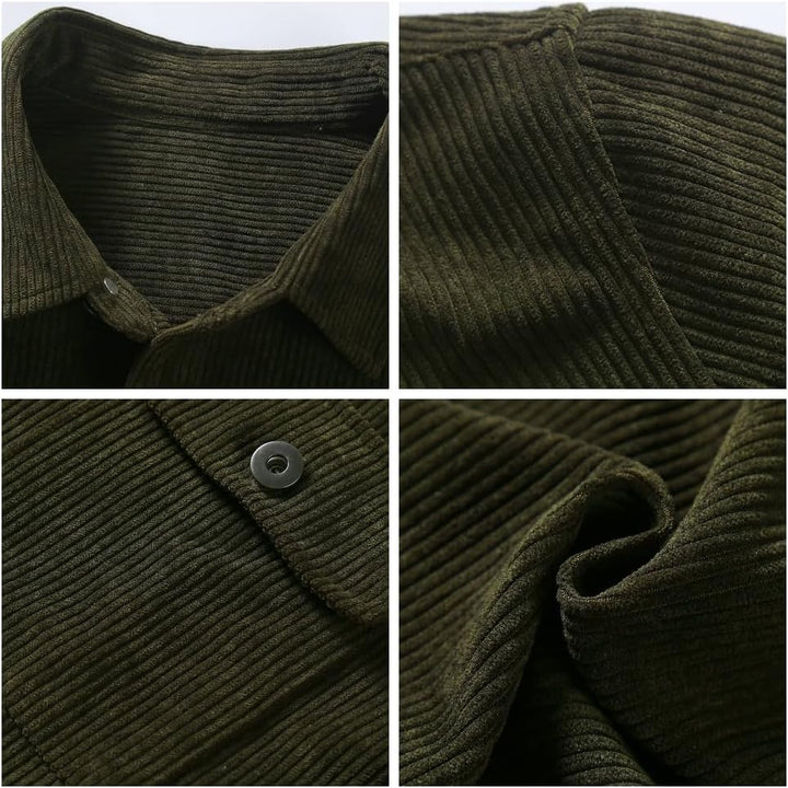 Herren Hemd Cord Langarm Freizeithemd Männer Jacke Regular Fit Button Up Hemdjacke Mit Klappentasche