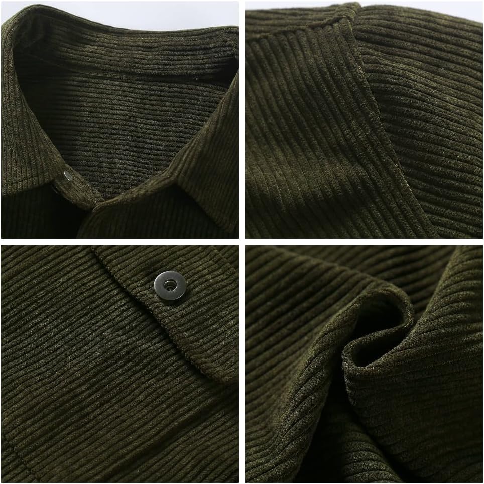 Herren Hemd Cord Langarm Freizeithemd Männer Jacke Regular Fit Button Up Hemdjacke Mit Klappentasche